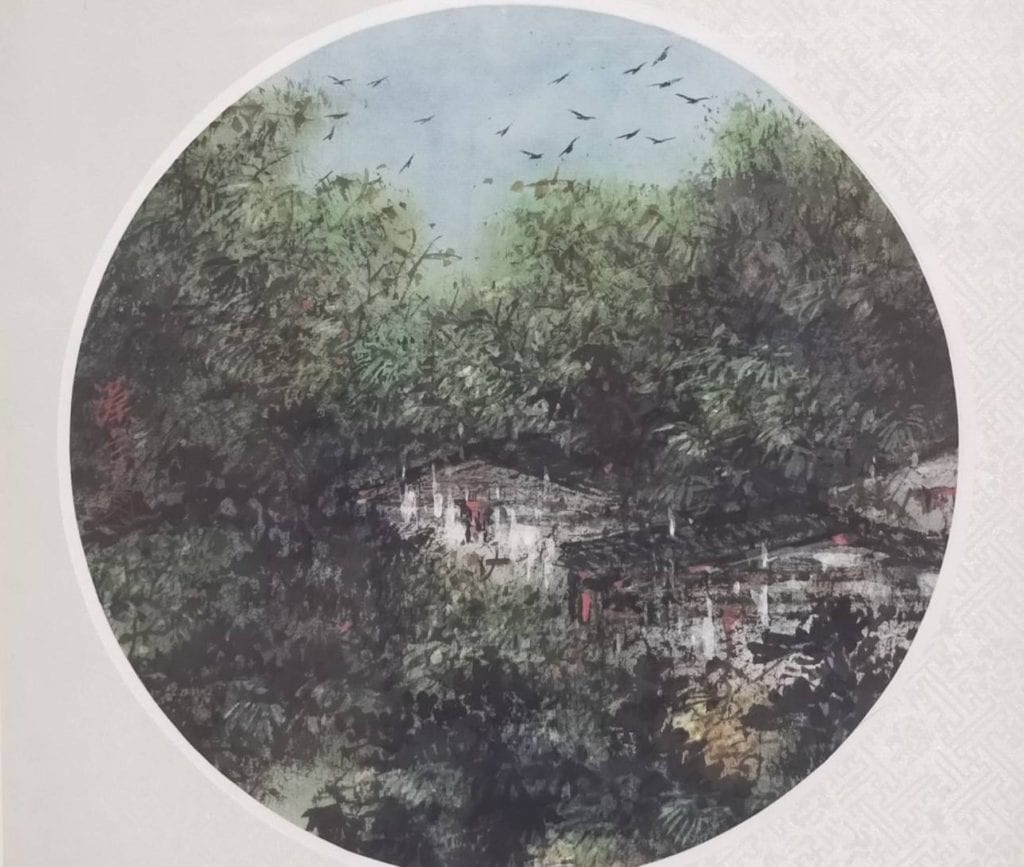 水墨畫作品所呈現的天地人合一正氣，讓人沛然感動。（記者 辛澎祥/攝）