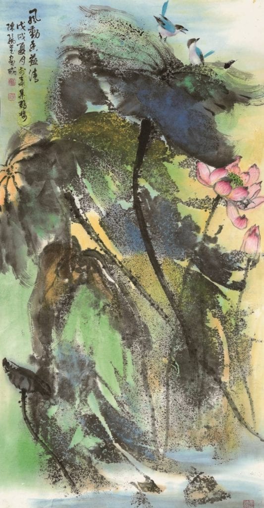陳麗雀老師的作品「風動香益清」,展露墨荷曼妙的夏日風情。
