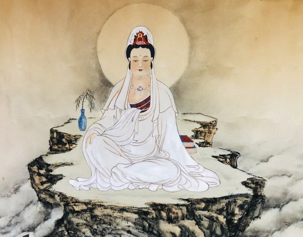 賴文森老師的觀世音菩薩佛像畫作品,給人心寧平靜的衷盼與情愫投入。(圖/賴文森 提供)