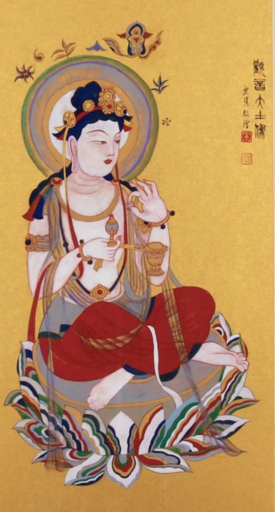 高黎慧老師繪製的(觀音大士像」作品,有著菩提心為眾生離苦得樂的情境。(圖/高黎慧 提供)