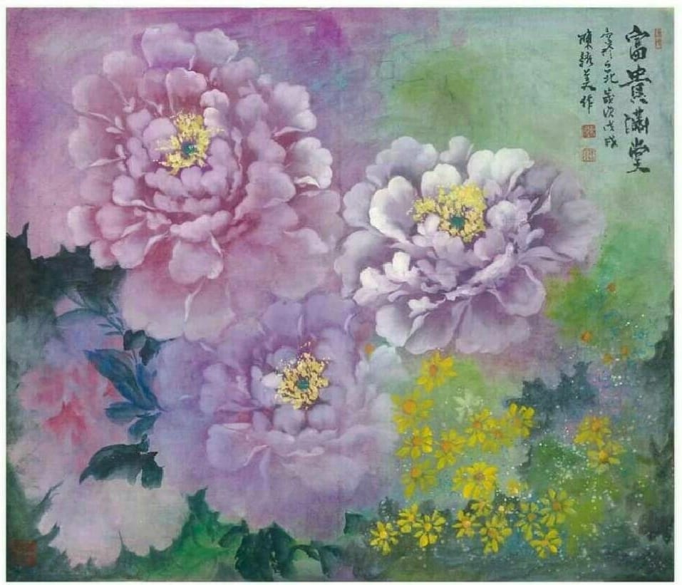 書畫家陳綉美的牡丹作品,彰顯出花開富貴與無限生機的才情,讓人愉悅不已。(圖/陳綉美 提供)