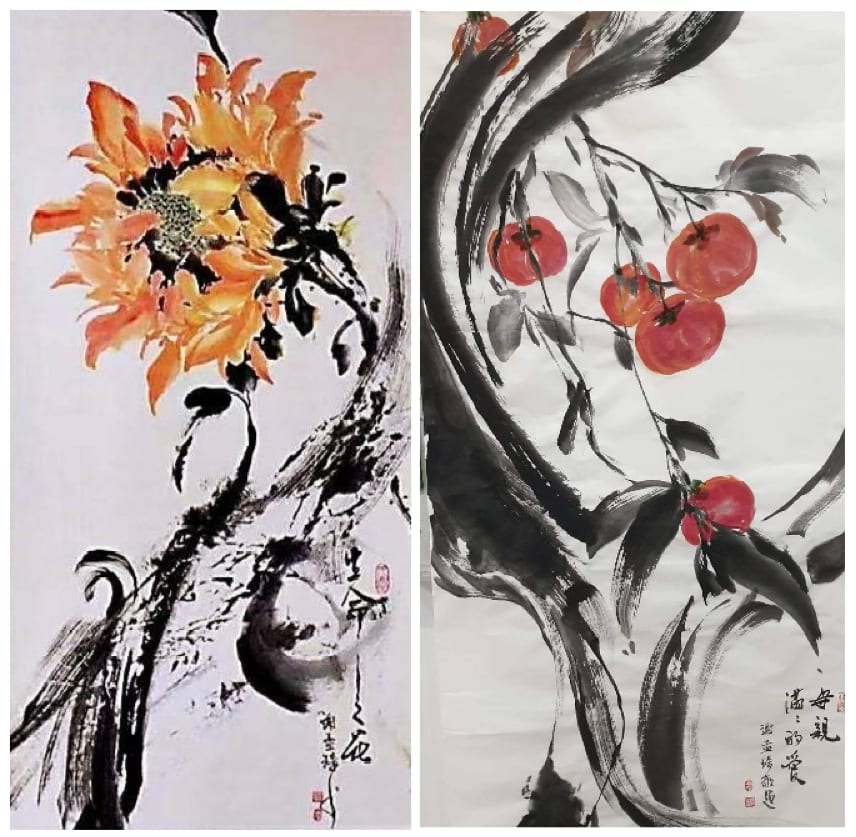 藝人司馬三三的兩幅作品,從母親的愛到生命之花,呈現出珍惜生命的重要性與終極意義。(圖/ 司馬三三 提供)