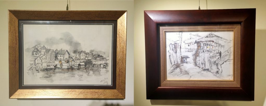 展覽組吳雪慧的素描作品,天地連結,自然同心。(記者 辛澎祥/攝)