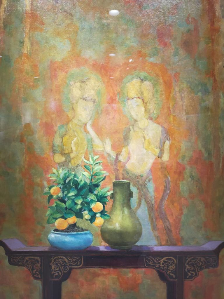 藝術家邱佩琳的作品「對話」,產生古今轉化圓融美感,興生無限話題。(記者 辛澎祥/攝)