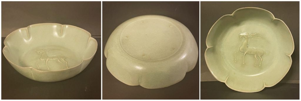 汝窯鹿紋葵式洗,浮雕立體生動,器型重300公克,底卧足徑10公分,六瓣葵口徑17公分,質地高貴特別。(圖/曾國良 提供)