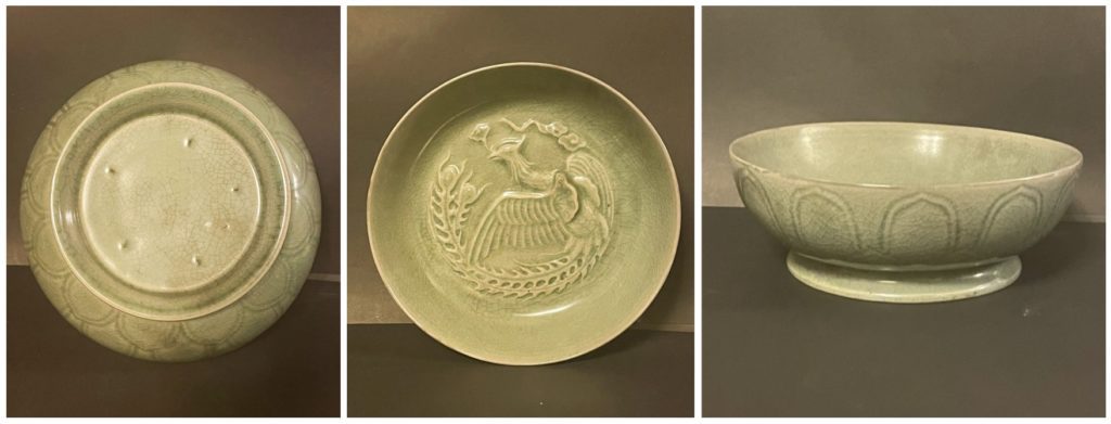 鳳紋圓洗,重700公克,口徑19.8公分,底徑13.6公分,底有五個芝釘燒,圓洗外浮雕莲花紋,底圈足外撇,符合北宋汝窯特徵。(圖/曾國良 提供)