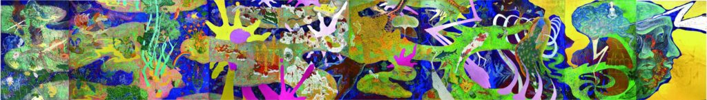 ▲《微霹靂-擬天人合一之態》,膠彩、壓克力、麻布,228x168cm x10件,2017(圖/黃柏維提供)