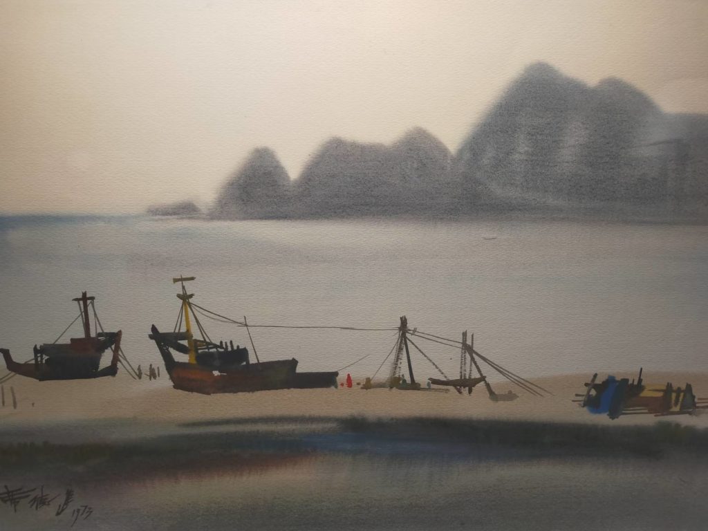 席德進的作品呈現山海一色的縝密協調感。(記者 辛澎祥/攝)