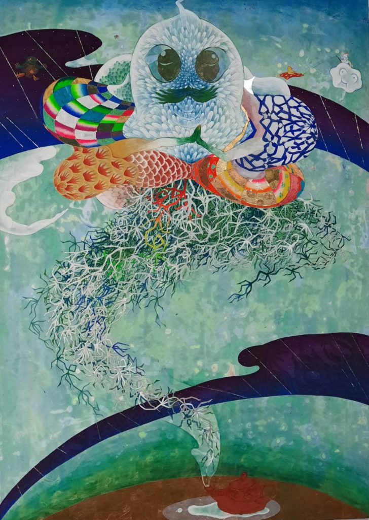 ▲ 《蘿絲丁》,膠彩、壓克力、麻布,91.5x65.5cm 2021(圖/郎亞玲攝影)