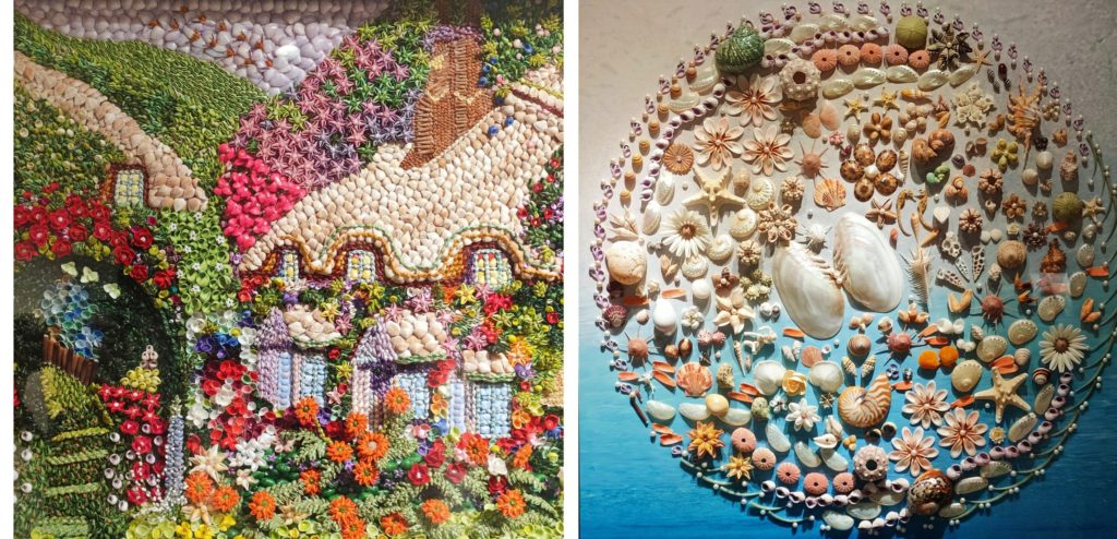 陳品諠的貝殼作品,呈現海洋新生命般的讓人內心充滿喜悅。(記者 辛澎祥/攝)