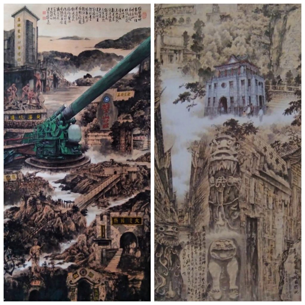 余振明作品「戰地據點巡禮」(左),榮獲「金環獎」首獎。作品「戰地旅行」(右)則榮獲國軍文藝「金像獎」首獎的殊榮。(圖/余振明提供)