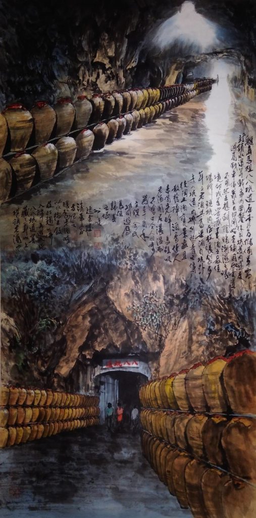 余振明以馬祖八八坑道為背景的描繪,彰顯人文生態的特有風情。(圖/余振明/提供)