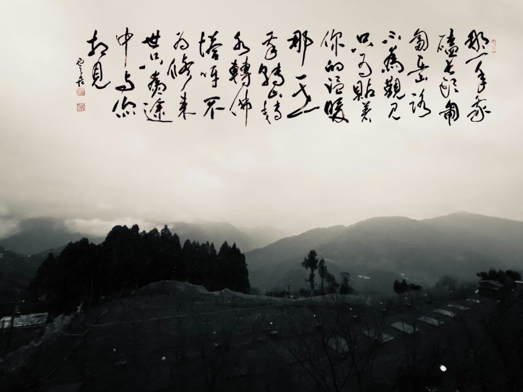 廖雲宏書法創《那一年,我磕長頭匍匐在山路,不為覲見,只為貼著你的溫暖,那一世我轉山轉水轉佛塔呀,不為修來世,只為途中與你相見。》(翻自廖雲宏臉書)