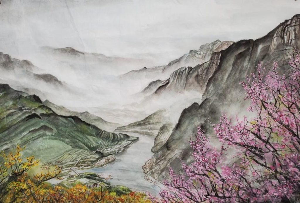 在雲海重嶂之間的筆觸遊走,陳岳鳯在彩墨舖陳中更見真情流露。