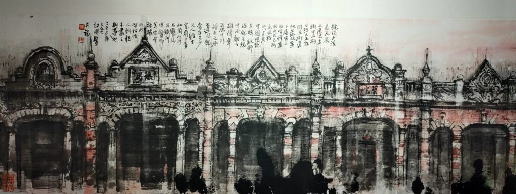 江明賢以大溪老街的傳統建築筆觸,呈現視覺美學的人文特質。