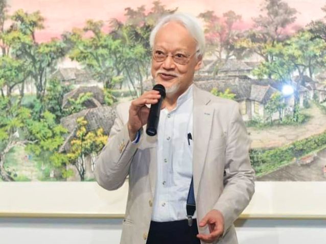 劉墉在台北個展的開幕致詞時表達對童年記憶的深刻與深摯體會,讓作品充滿無限故事。(記者 辛澎祥/攝)
