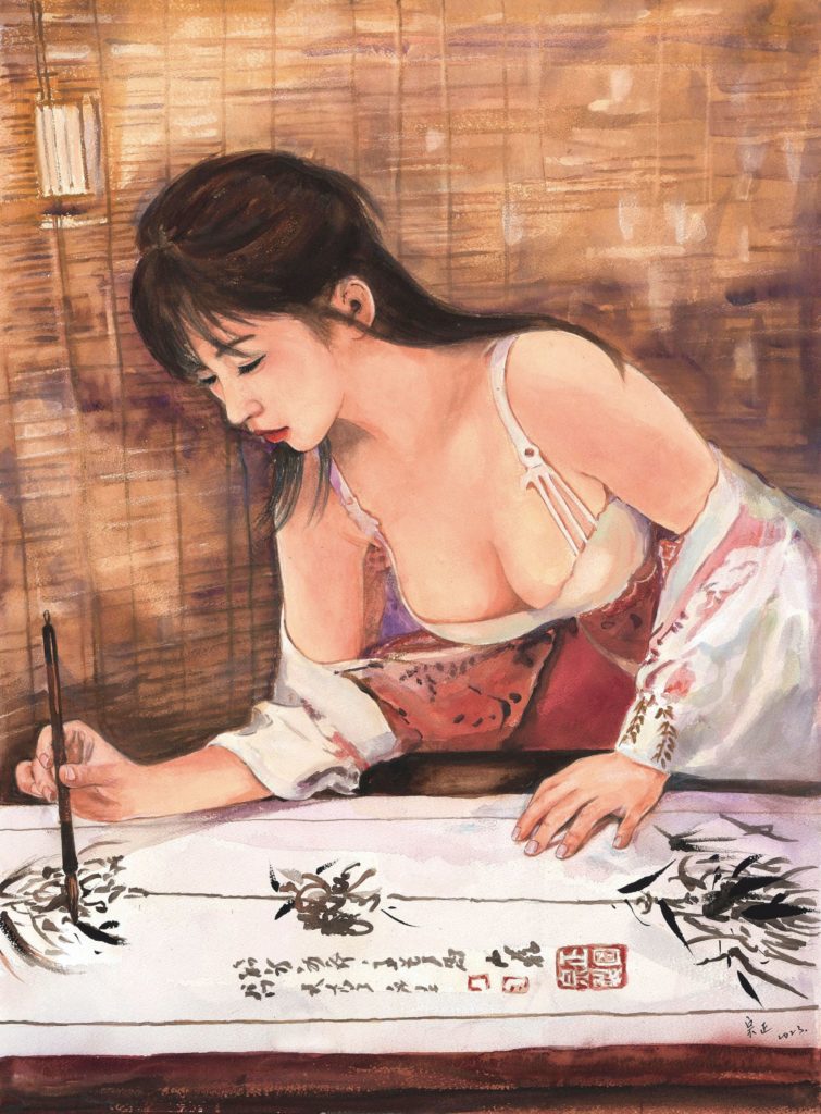▲郭宗正教授的人物畫作品,極具唯美質感。(記者 辛澎祥/攝)