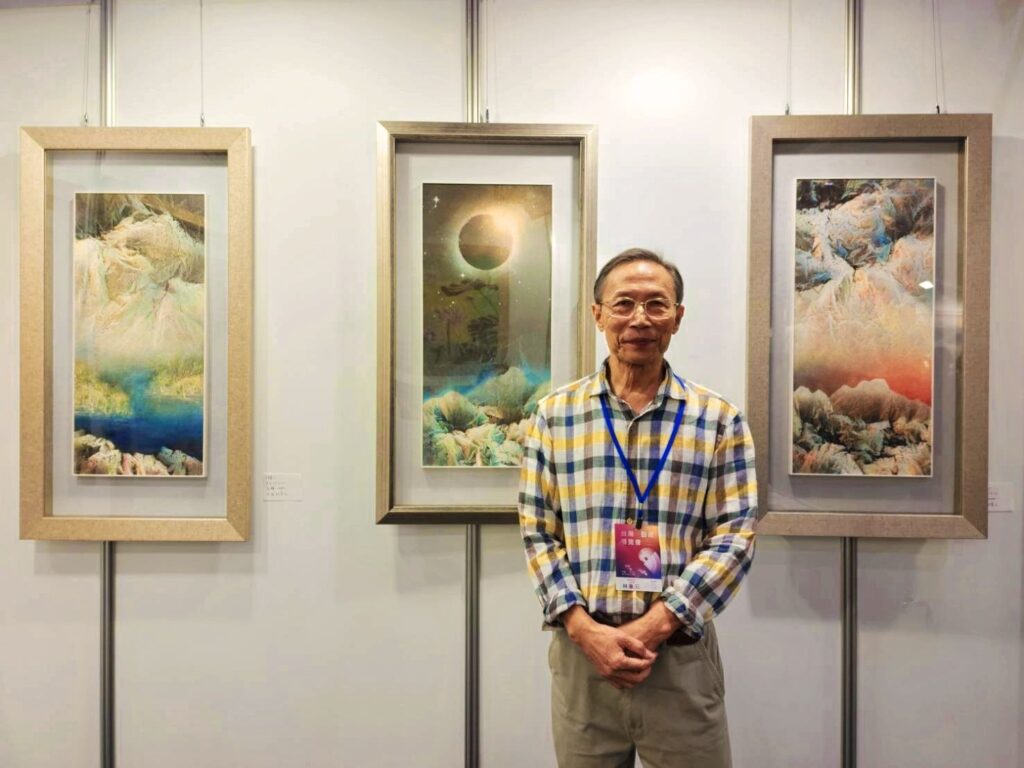 ▲現代水墨畫家林象元的作品,兼融東西,畫風豐沛多元。(記者 詹佳綺/攝)
