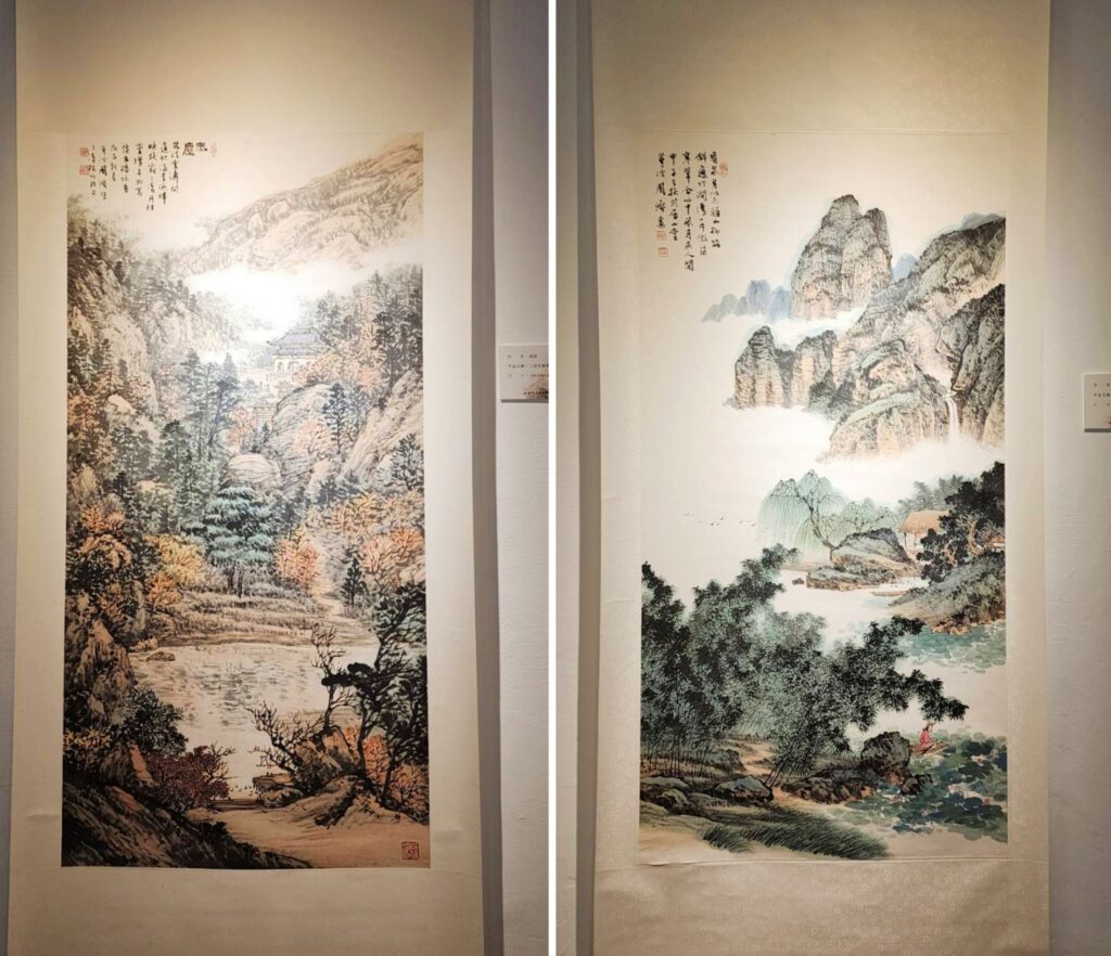 ▲周澄的水墨畫作呈現他情有獨鍾於山水天地之間的快意自在,筆墨技法猶具人文情懷與特質,令人讚嘆。(記者 辛澎祥/攝)