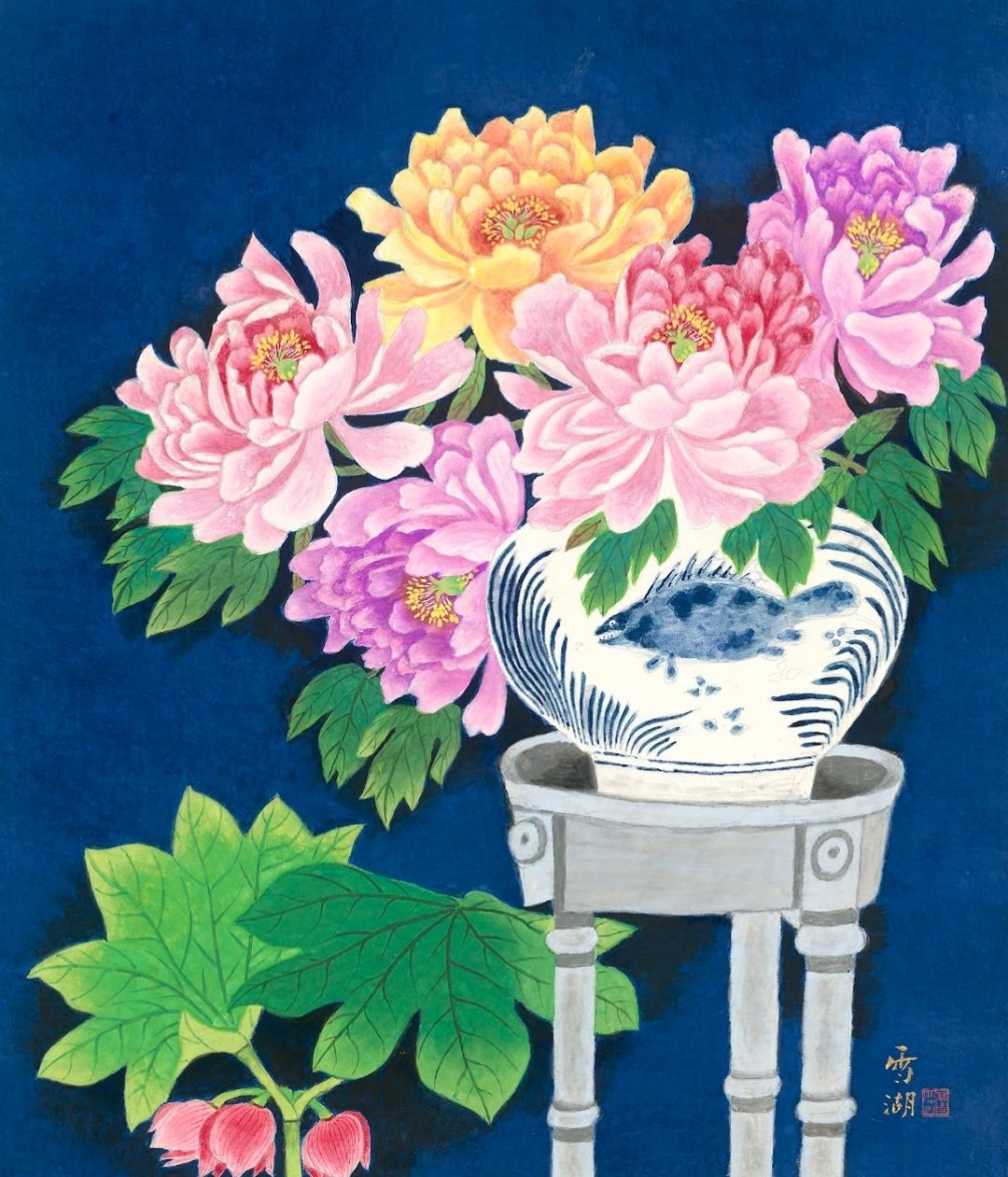 ▲郭雪湖的膠彩畫作,呈現炫麗斑斕的畫風。(圖/尊彩藝術中心 提供)