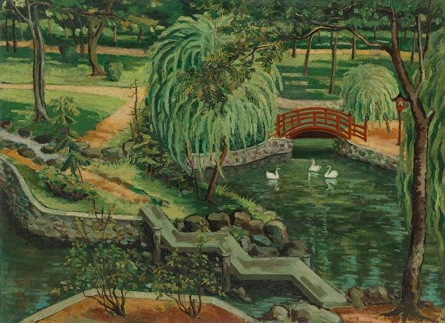▲翁崑德的油畫作品「公園(橋2)」。(圖/國美館 提供)