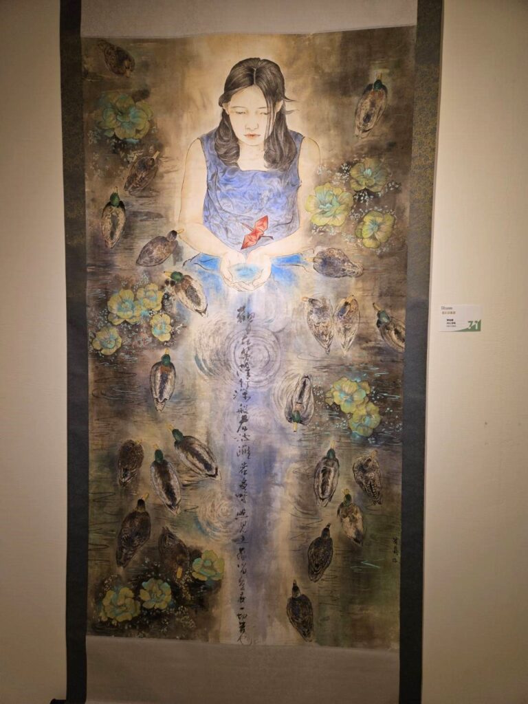 今年中部美展最年輕的得獎者水墨類陳宥羲的作品〈浮心浮情〉。(圖/文化局提供)
