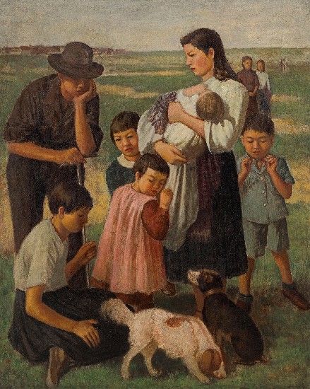 ▲臺灣前輩藝術家李梅樹的油畫作品「郊遊」。(圖/國美館 提供)