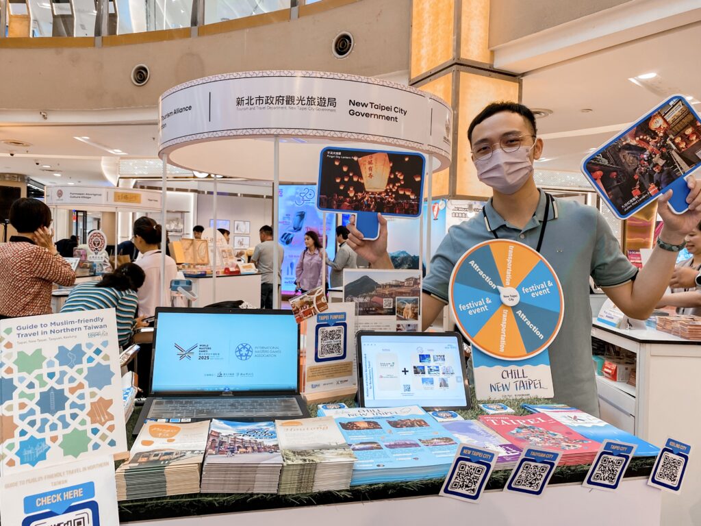 ▲新北結合基北北桃景點，並搭上雙北世界壯年運動會熱潮，於現場推廣北臺四市主題遊程及綠色遊程。（圖/新北市觀旅局 提供）