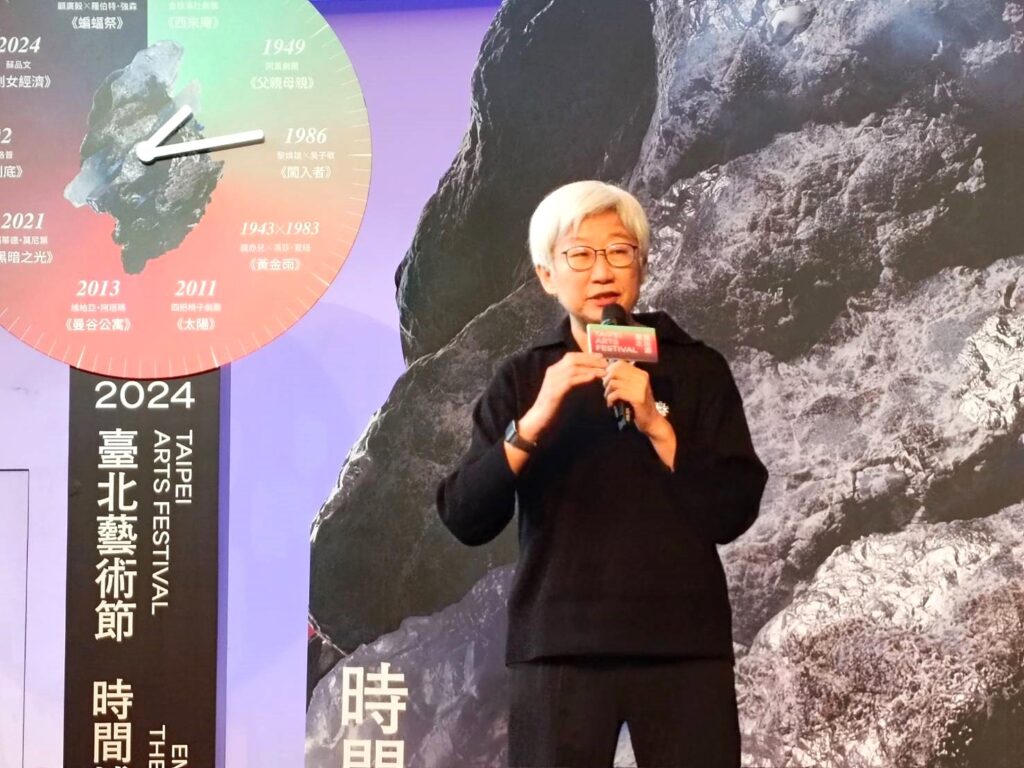 臺北表演藝術中心董事長王文儀說明「時間博物館」的意義。（記者 陳安婷/攝）