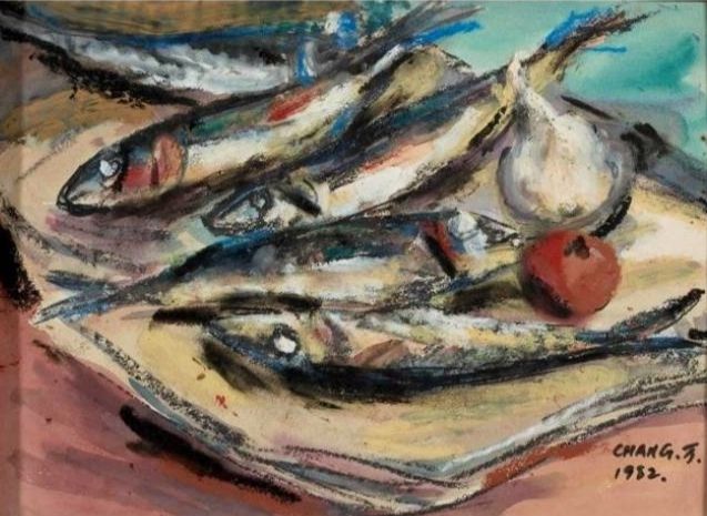 ▲張萬傳的水彩畫作品「魚」。(圖/呂學偉 提供)