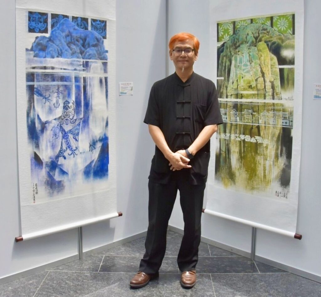 ▲莊連東教授以澎湖構圖所呈現的山海意涵,展現無限延伸的視覺感。(圖/大媒體新聞網 提供)