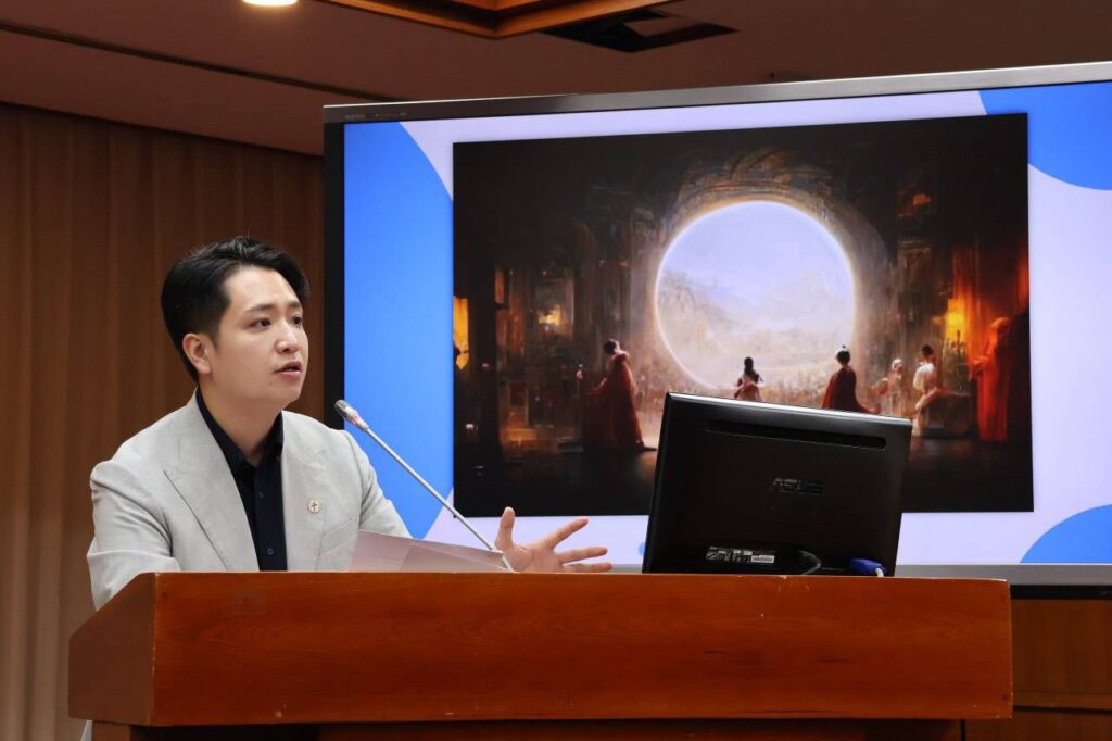 ▲立委羅廷瑋從AI生成的發展與文化科技結合的主權意識，提出他的觀察並提醒文化部及早做好因應市場變化的政策準備。（記者 辛澎祥/攝）