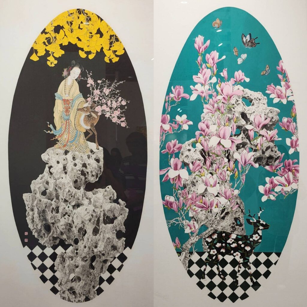 ▲水墨畫家陳建發教授的作品,呈現刻畫人文與景物的對應關係,讓人心境為之提昇。(記者 辛澎祥/攝)