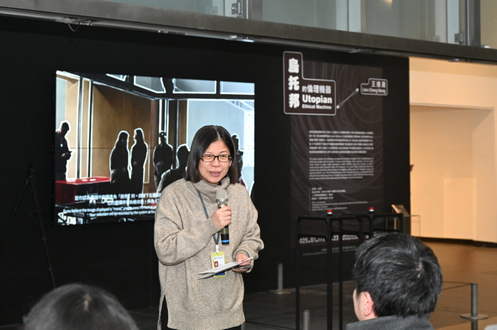 「烏托邦的倫理機器」展覽開幕式，國美館陳貺怡館長致詞。（圖/國美館提供）