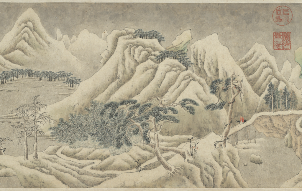 〈明 文徵明 關山積雪圖〉 局部 (國寶)。（圖/故宮提供）
