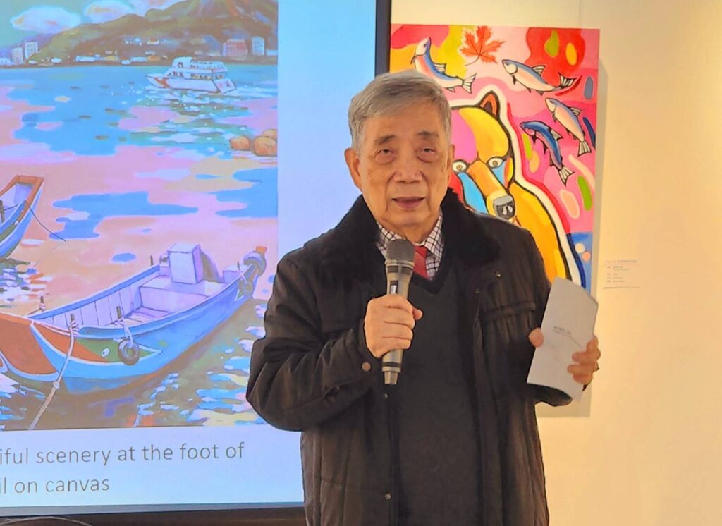 ▲前臺藝大校長黃光男教授致詞時表達對廖武藏老師的創作，具備了景象、意象、心象與抽象等特質，極具探究與可看性。（記者 辛澎祥/攝）