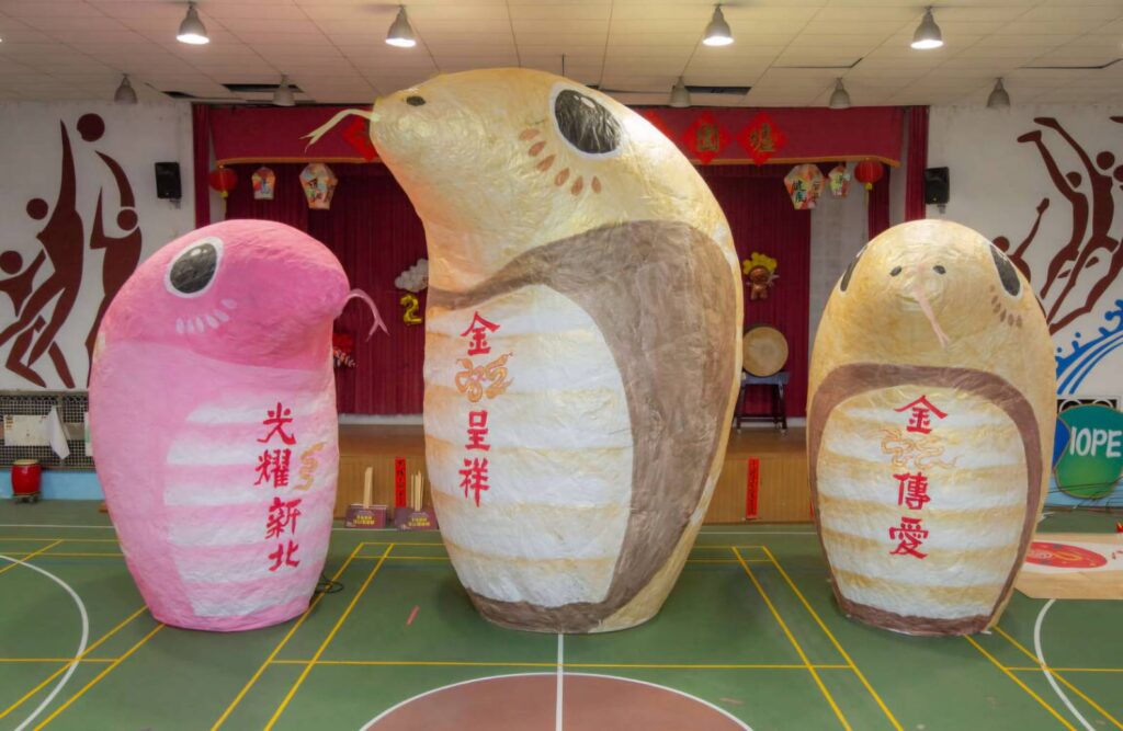 ▲兩場次三盞蛇年特色主燈一齊在平溪國中活動中心展出，畫面既壯觀又溫馨。（圖/新北市觀旅局 提供）