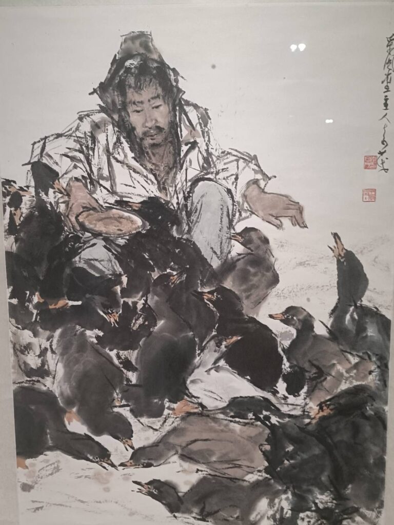▲李奇茂作品描繪生活周遭的人文與情韻生態，筆觸鮮活富生命力。（記者 辛澎祥/攝）