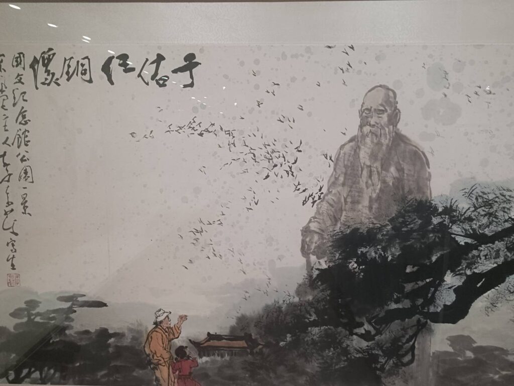 ▲李奇茂於國父紀念館公園畫于右任大師的情景，深刻且真誠。（記者 辛澎祥/攝）