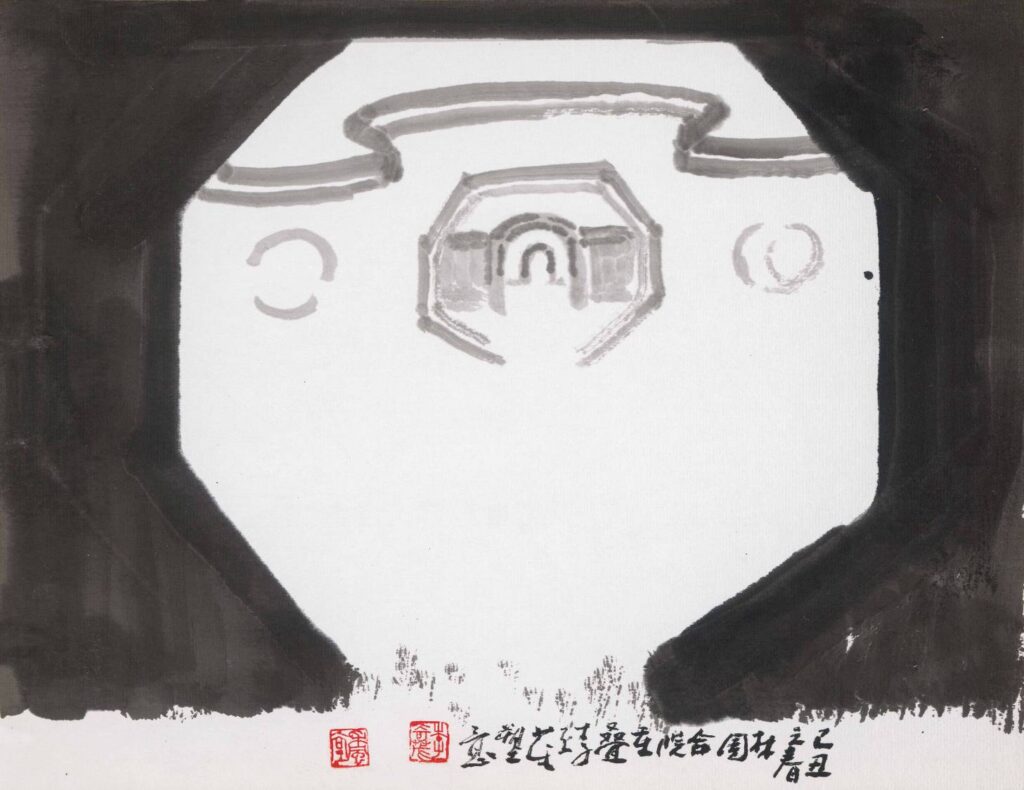 ▲李奇茂大師作品「林園舍院」,線條簡單,意境優美。(圖/創價學會 提供)