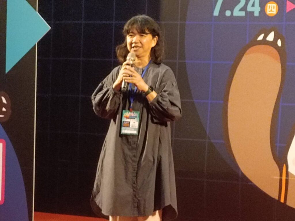 ▲文化部次長李靜慧致詞時表達文化部長期以來對動漫產業的支持，今年文化幣的發放使用亦有助動漫市場的活絡。（記者 辛澎祥/攝）