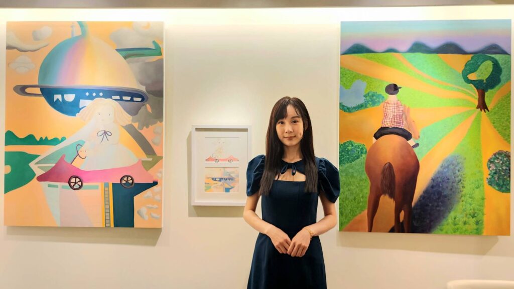 ▲江采馨Cindy 的氣候筆記本,在多彩色系的舖陳妝點下,展現對現況的關切與未來的覺醒,意喻圓融深篤。(記者 詹佳綺/攝)