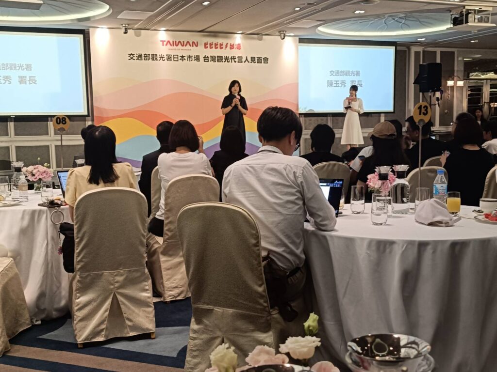 ▲觀光署長陳玉秀致詞表達透過日本代言人妻夫木聰的加持，將有一系列的宣傳活動將在臺日間推廣。（記者 辛澎祥/攝）