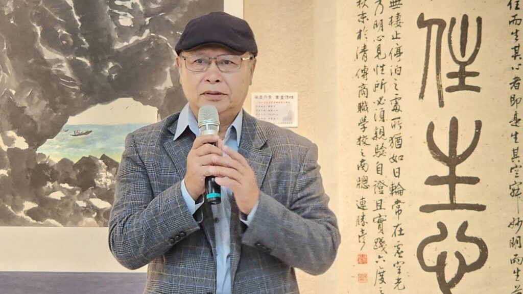 ▲臺北市八閩美術會理事長趙文雄，以同時具會員身份發表感言，認為從每次協會策畫的展覽中都能從中學習，得到收獲，極具價值與成就感。（記者 詹佳綺/攝）