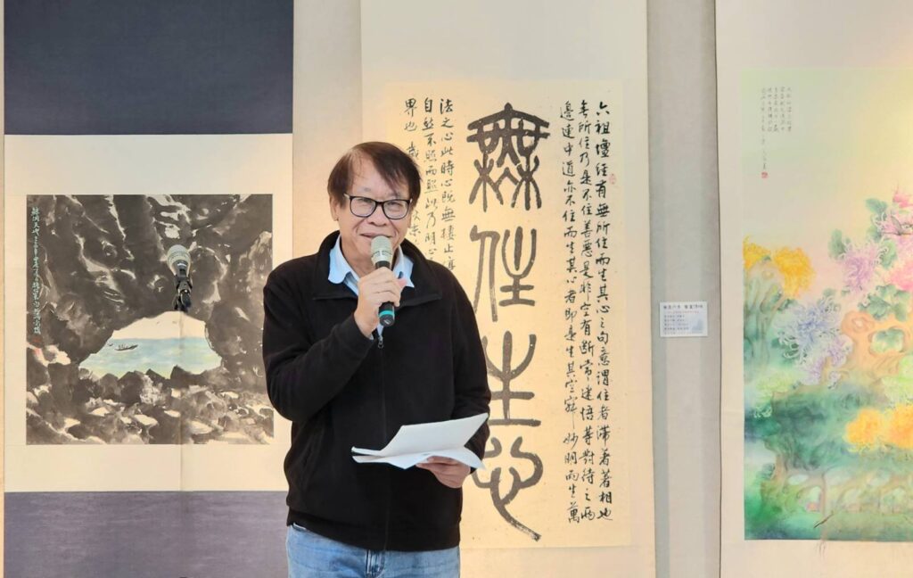 ▲協會理事長辛澎祥感謝桃園文化局提供優質的展覽場館，讓桃園成為文化城市的美名具體落實，備受正面評價。（記者 詹佳綺/攝）