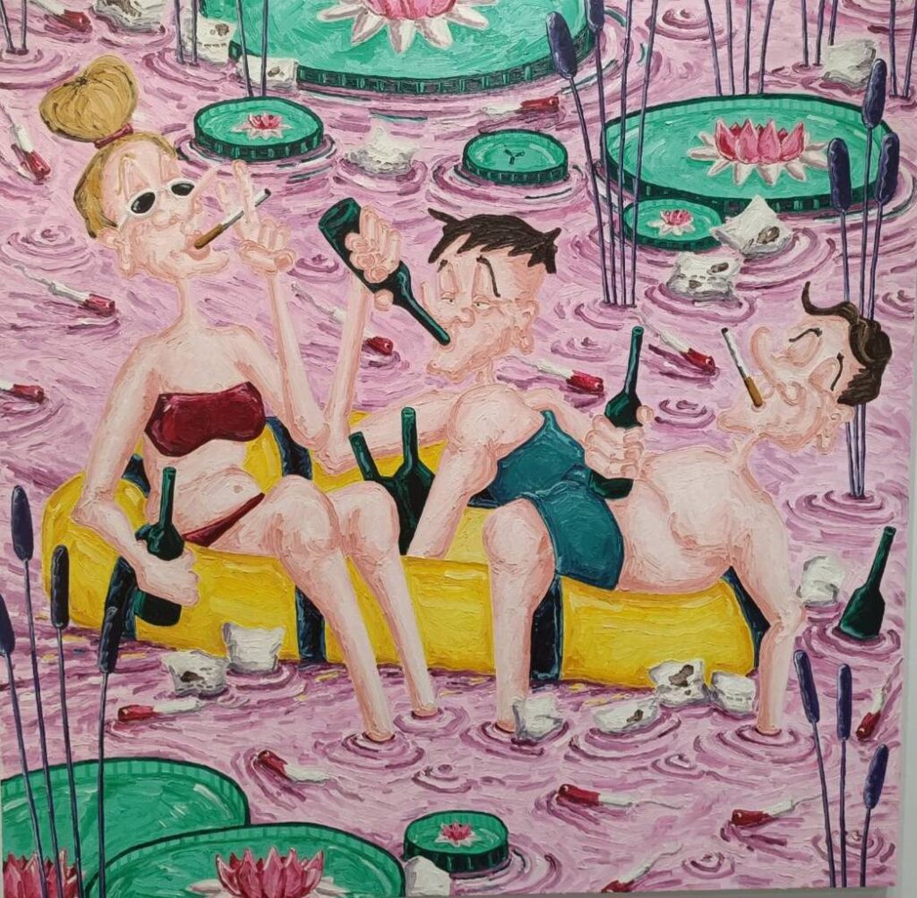 ▲構圖的活潑,用色大膽,參展作品仍能觸動觀者心弦。(記者 辛澎祥/攝)