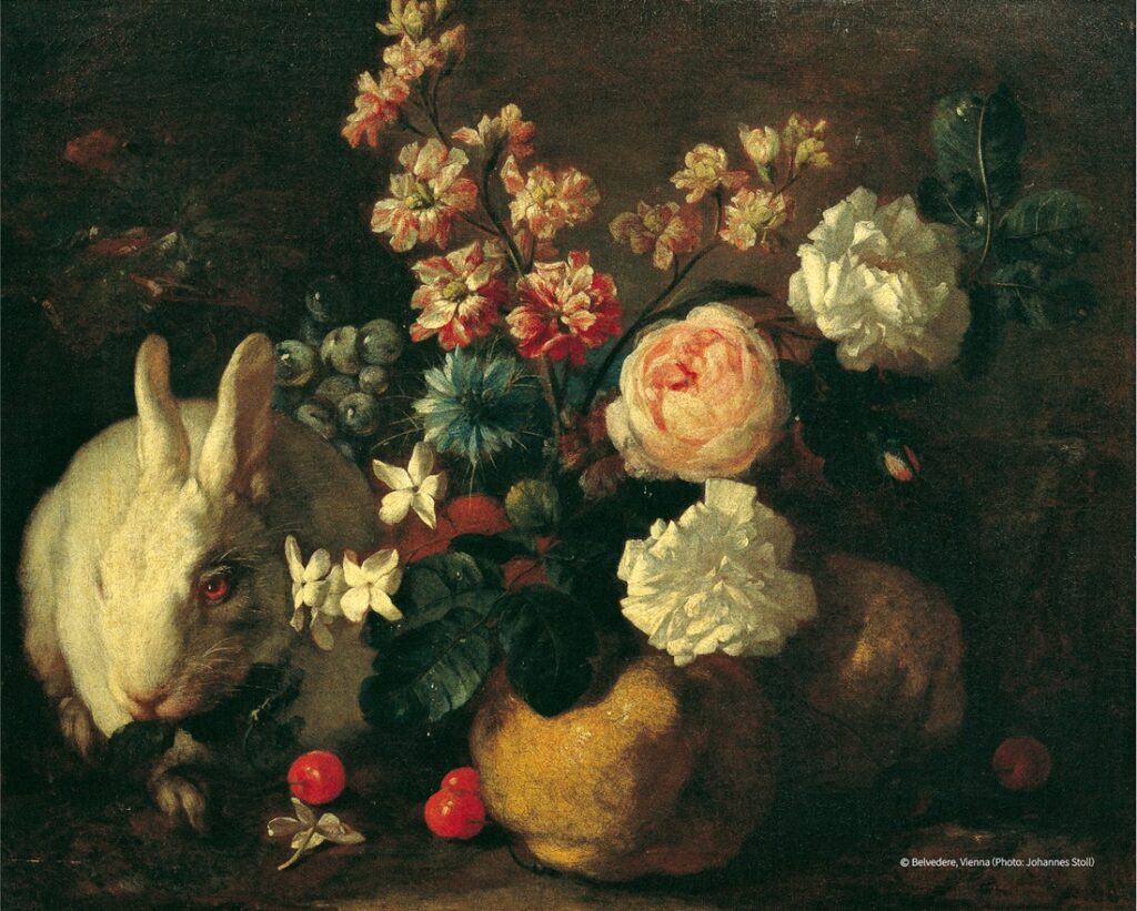 法蘭茲・維爾納・ 塔姆 〈花卉、兔子與果實靜物〉。Belvedere, Vienna（Photo Johannes Stoll） (1)