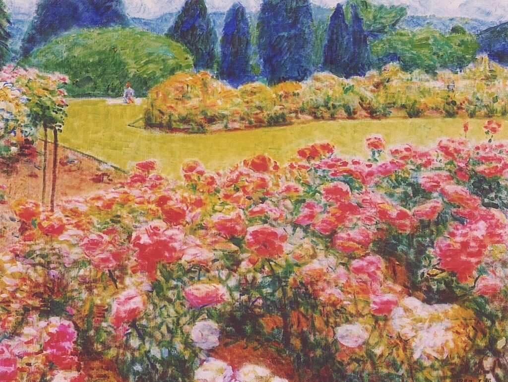 ▲李石樵1987年油畫作品「玫瑰花園」。(圖/阿波羅畫廊 提供)