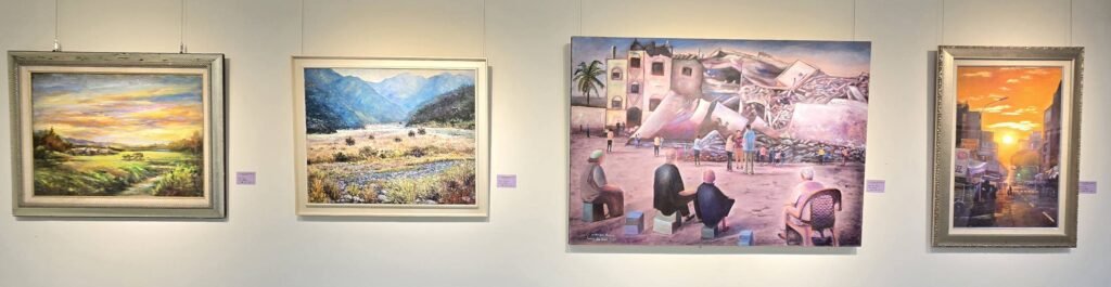 ▲▼詩韻西畫學會展出的作品,呈現深邃內涵與豐沛的藝術面貌。(記者 詹佳綺/攝)