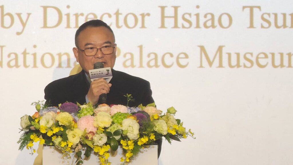 ▲故宮博物院院長蕭宗煌致詞時表示對國寶翠玉白菜返國的過程，強調十分難得與不易。（記者 辛澎祥/攝）